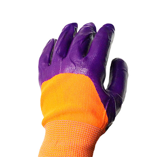 Перчатки нейлон оранжевый (заливка фиолетовая) (12/960пар)